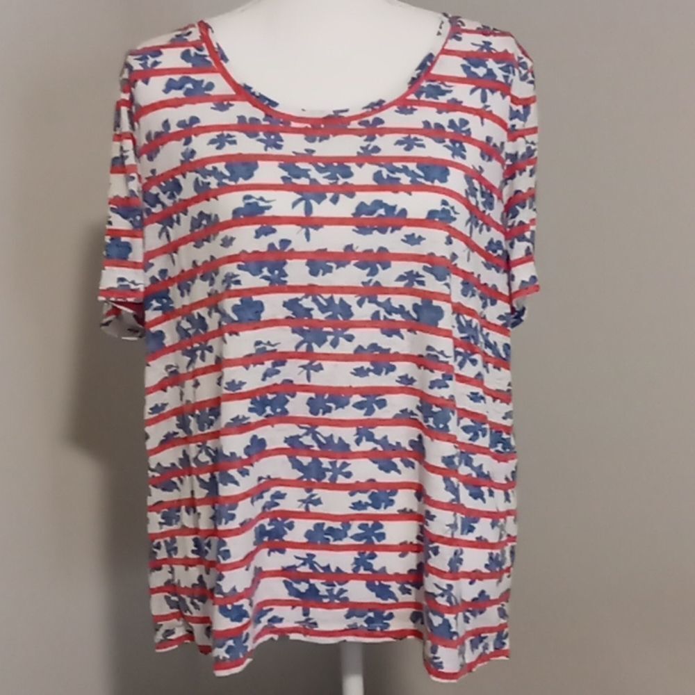 🐈 Coral Bay red striped floral print shirt